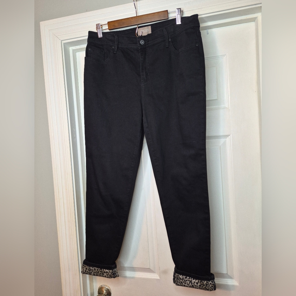 Chico's Black Leopard Women's Ankle Jeans Size 10